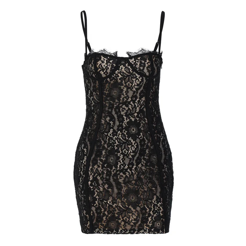 Anastasia Noir Lace Sculpt Mini Dress