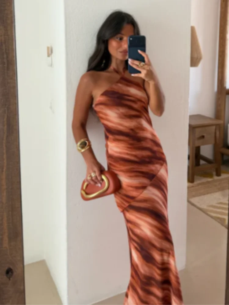 Catalina Printed Backless Halter Maxi Dress