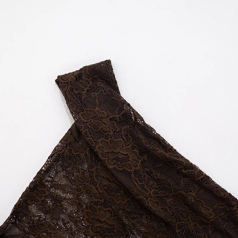 Valentina Cocoa Lace Draped Maxi Dress