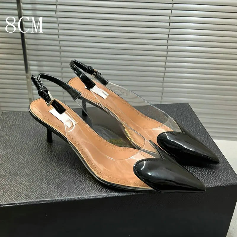 Heart-Shaped Transparent High-Heeled Sandals For Women Summer Fairy Style Pointed-Toe Low-Heeled Women'S Shoes Sexy Party Pumps