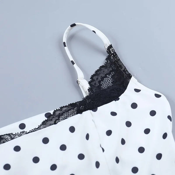 Dotty Polka-Dot Lace-Trim Cami Crop Top One-piece