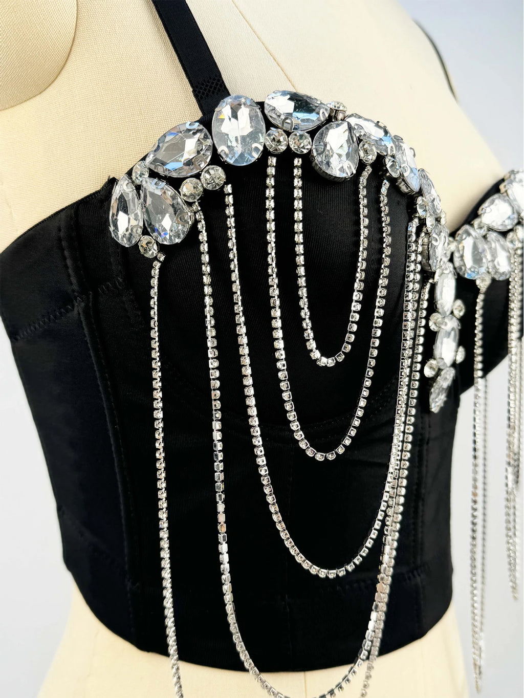 Sexy black white chain rhinestone corset crop top women summer club party halter tank top streetwear bustier cropped tube tops