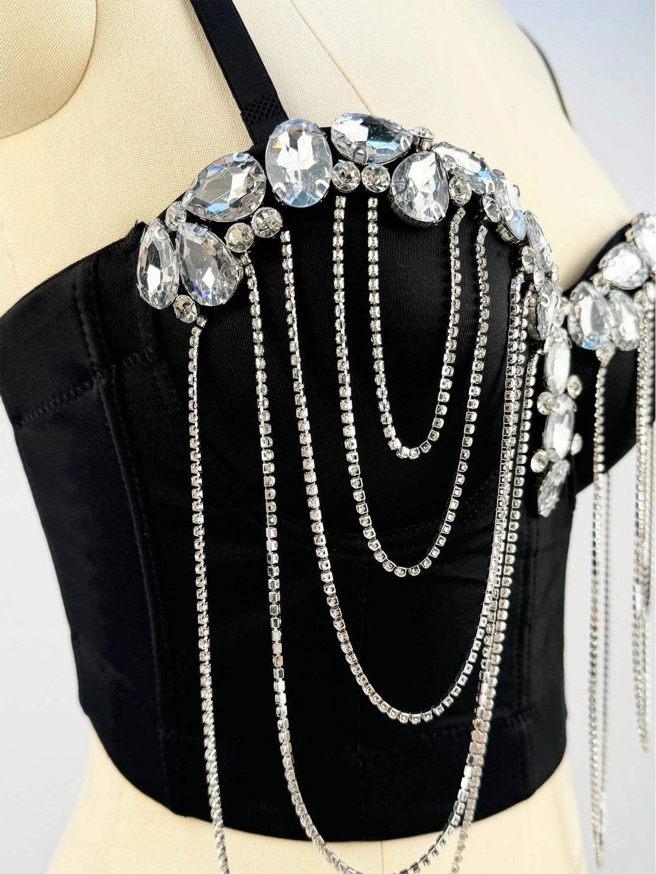 Sexy black white chain rhinestone corset crop top women summer club party halter tank top streetwear bustier cropped tube tops