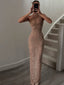 Giselle Sequin-Appliqué Halter Bodycon Maxi Dress