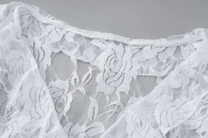 Angelique Sheer Lace Tie-Front Long-Sleeve Mini Dress