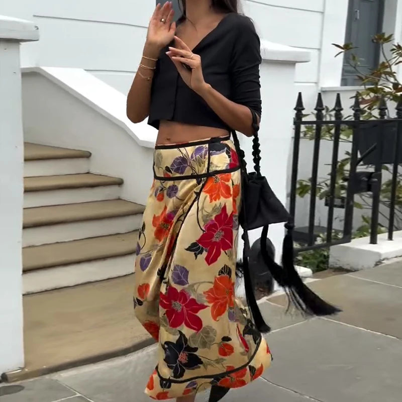 Romy Floral Satin Maxi Skirt One-piece