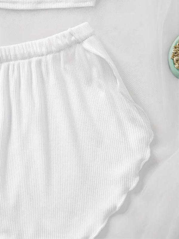 Pernilla Ribbed Cami & Ruffle-Trim Shorts Pajama Set Two-piece