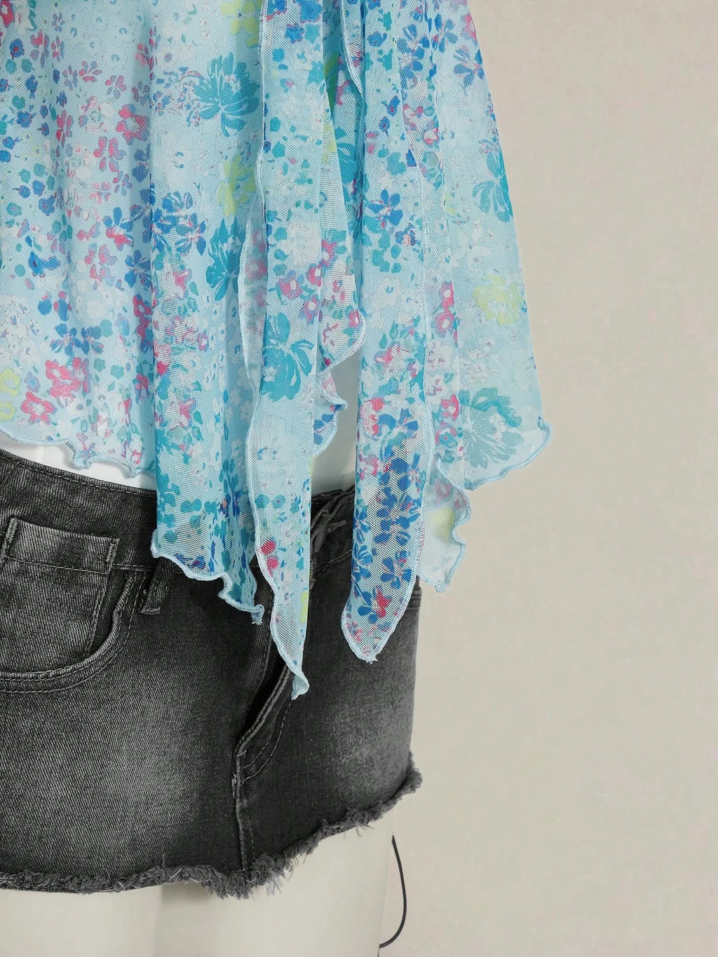 Poppy V-Neck Bow Sheer Camisole Crop Top One-piece