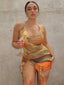 Eliana Scenery-Print Halter Ruffle Mini Dress