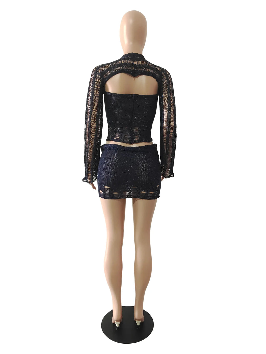 Marisela Sequin Crochet Knit Tie-Front Crop Top & Mini Skirt Two-piece