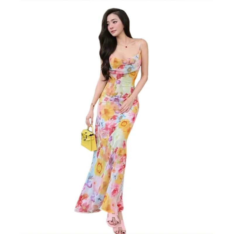 Flora Floral Spaghetti-Strap Bodycon Maxi Dress