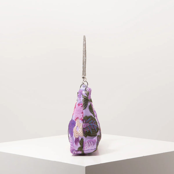 Florentina Floral Sequin Embroidered Half-Moon Shoulder Bag