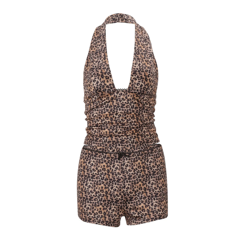Nahla Leopard Halter Shorts Set Two-piece