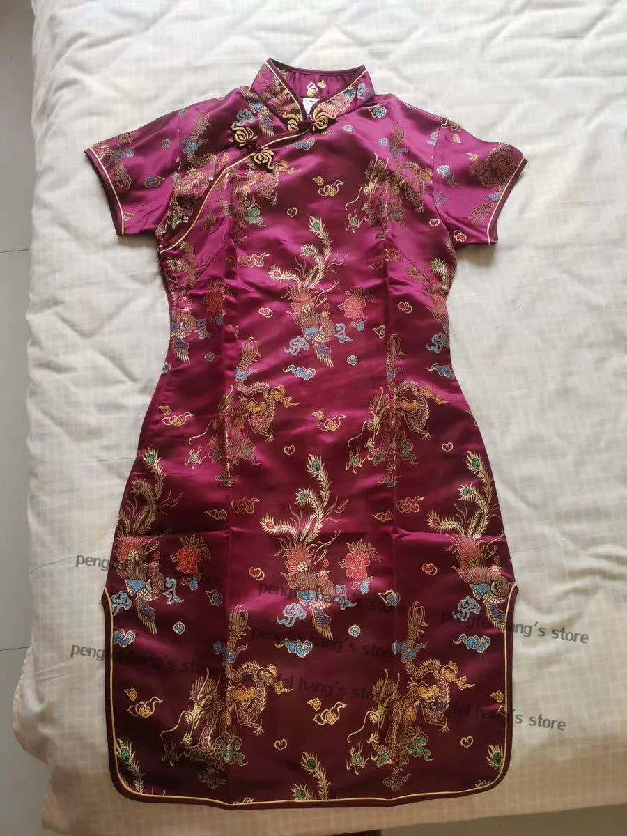 Meilin Multi-Style Dragon and Floral Qipao Mini Dress