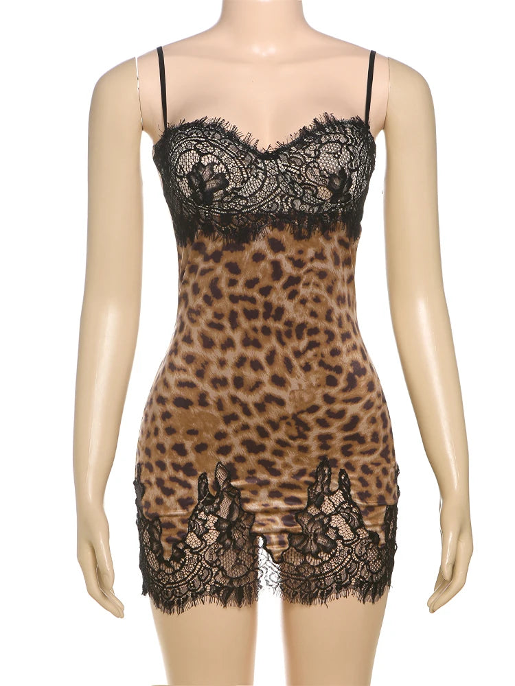 Mireya Leopard Lace Patchwork Mini Dress