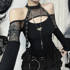 Ophelia Noir Fishnet Harness Top One-piece