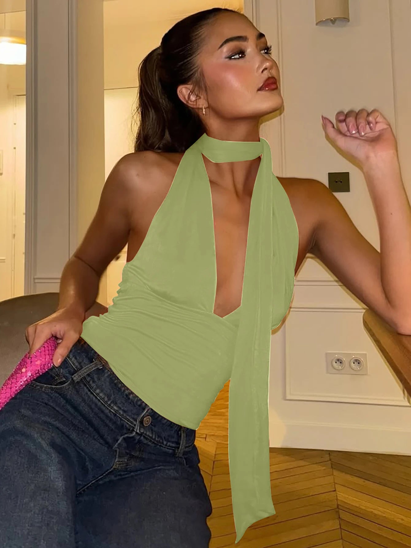 Lena Sunset Sleeveless Halter Scarf Top