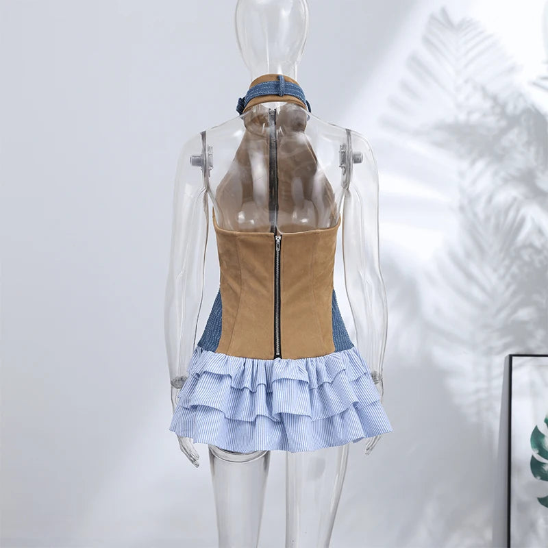 Talia Color-Block Denim Corset Mini Dress Collection