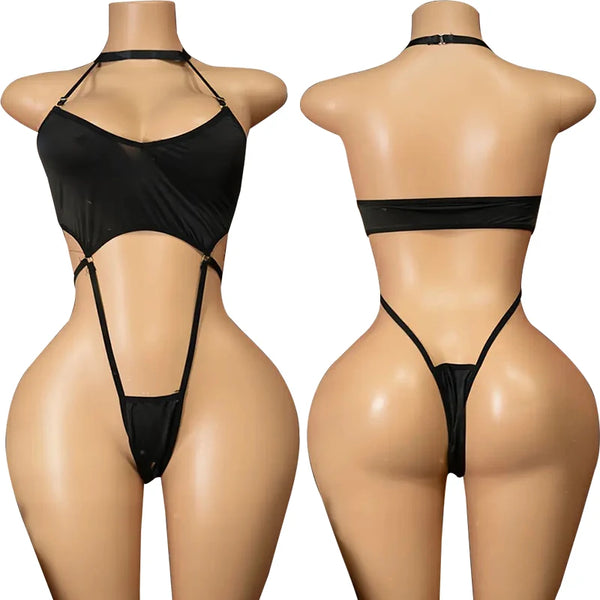 Nerissa Choker Halter Cutout Crotchless Lingerie Teddy Bodysuit One-piece