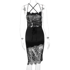 Cecelia Midnight Lace Asymmetry Sleeveless Midi Dress