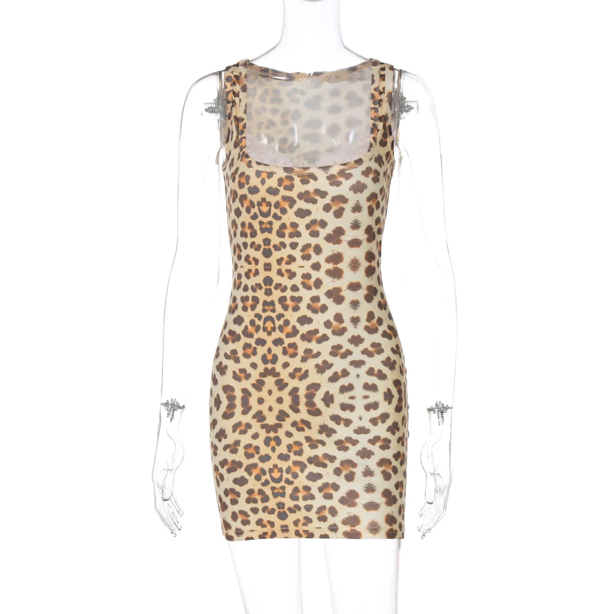 Leona Leopard Lace-Trim Bodycon Mini Dress