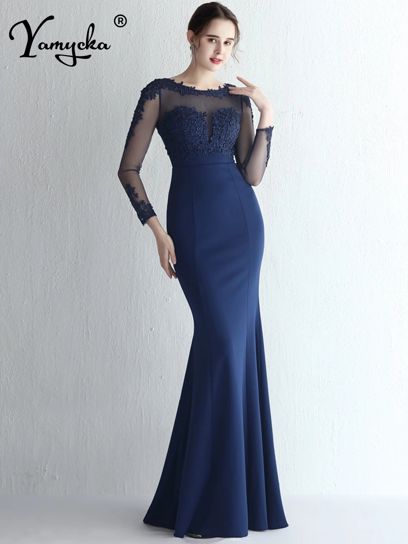 Valentina Rhinestone Sheer-Mesh Mermaid Maxi Dress