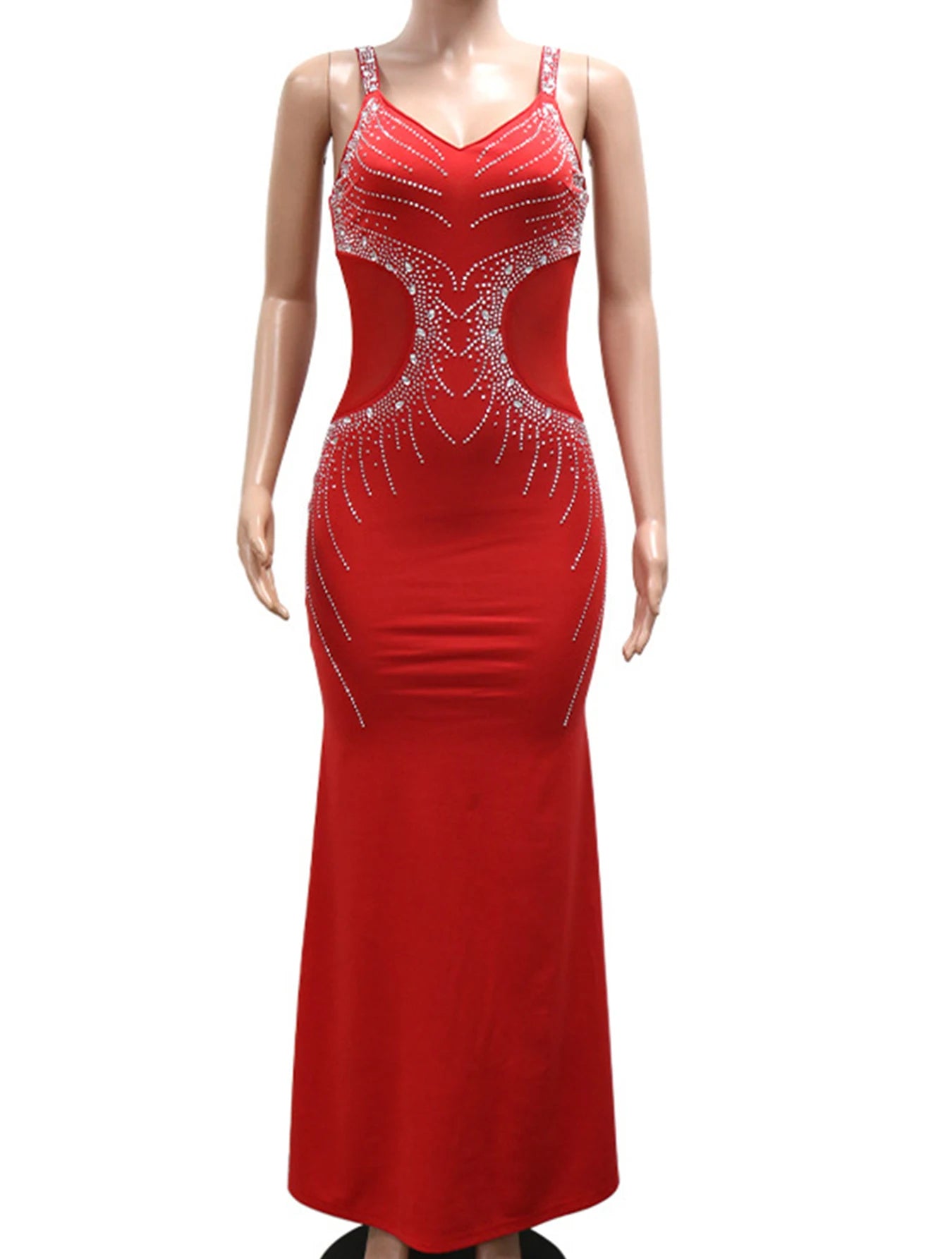 Maristella Rhinestone Backless Formal Maxi Dress