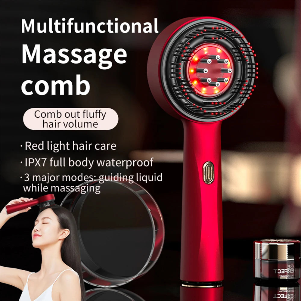 Electric Red Light Therapy Scalp Massage Comb – Rechargeable Hair Growth Brush with Vibration, Oil Applicator & EMS Massage