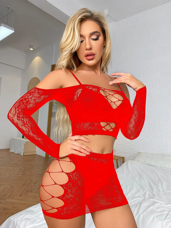 Noir Desire Fishnet Lace Lingerie Two-piece