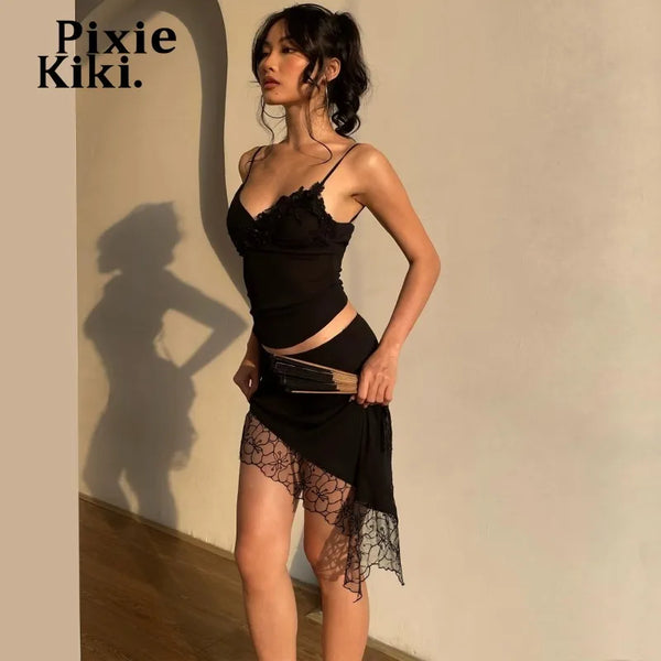 Calista Lace Backless Crop Top & Asymmetrical Skirt Two-piece