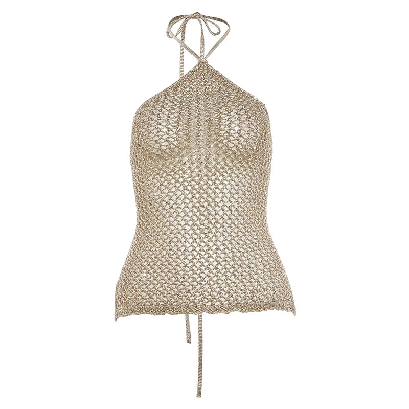 Aria Golden Glow Halter Knit Party Top