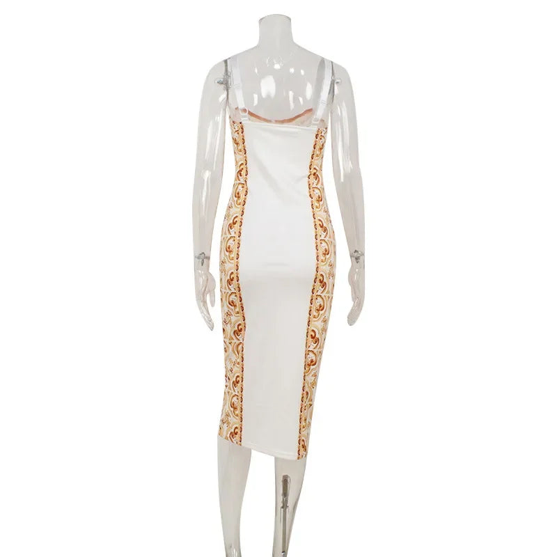 Valencia Baroque-Print Bodycon Midi Dress