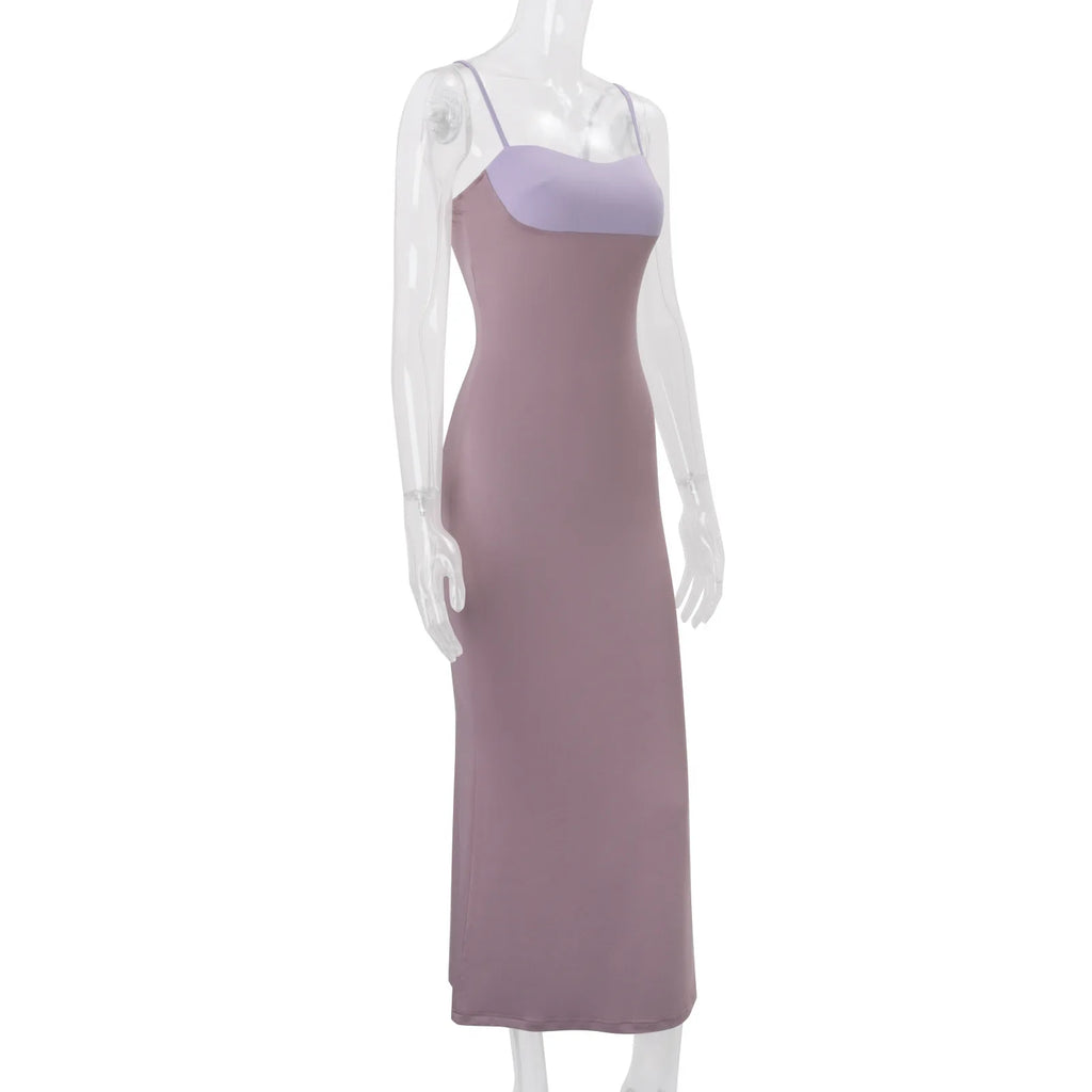 Lavendra Contrast Bust Cami Backless Bodycon Maxi Dress