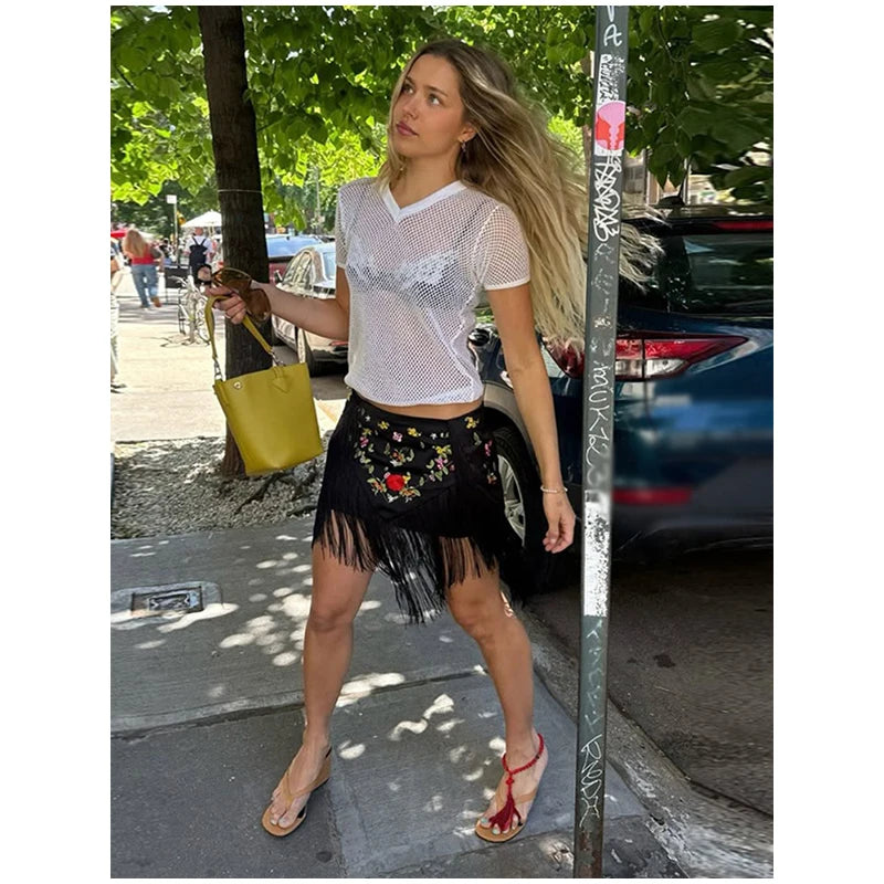 Elodie Fringe Bodycon Midi Skirt One-piece