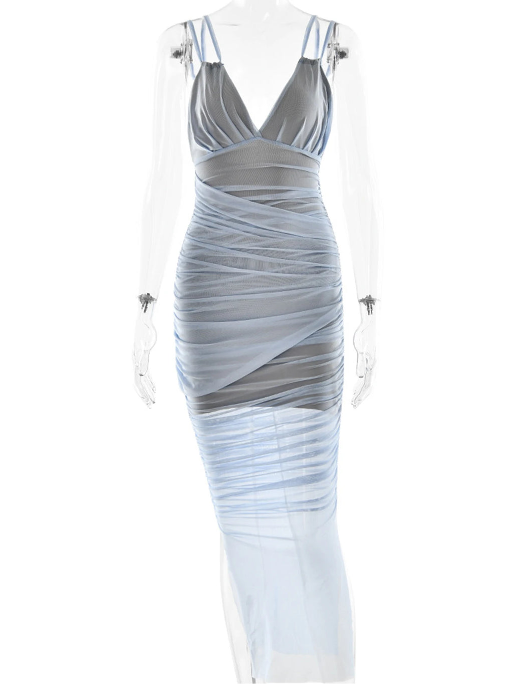 Isadora Ruched Sheer-Mesh Mermaid Maxi Dress