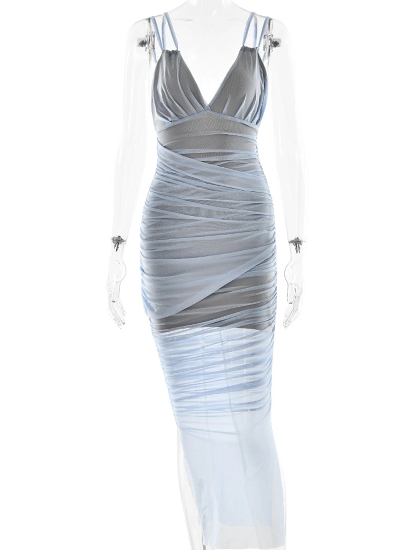 Isadora Ruched Sheer-Mesh Mermaid Maxi Dress