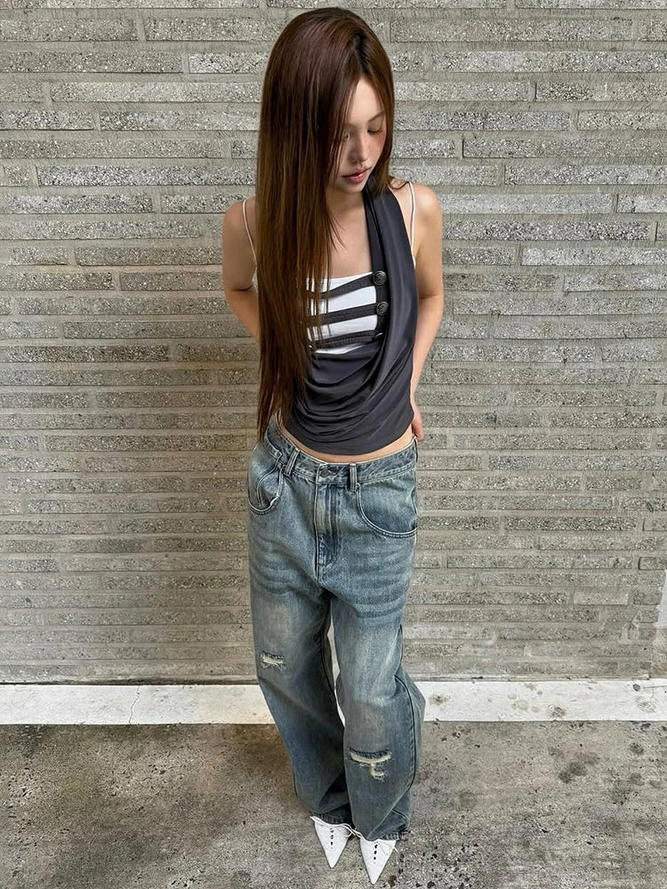 Draper Cowl-Neck Halter Vest Top One-piece