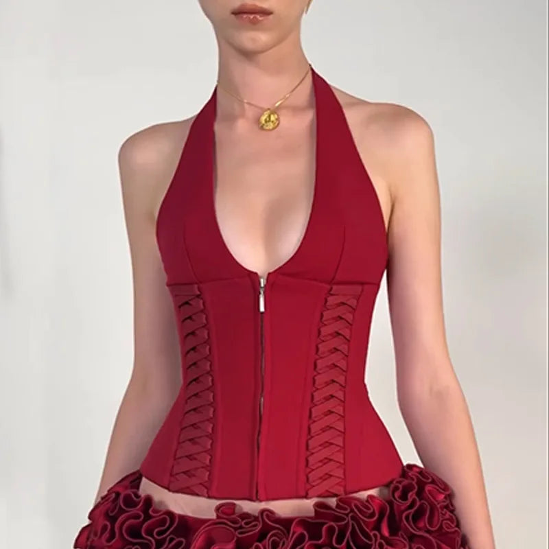 Xanthe Zipper Halter Crop Top One-piece