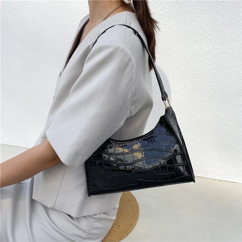 Coralie Croc-Embossed Faux-Leather Baguette Shoulder Bag