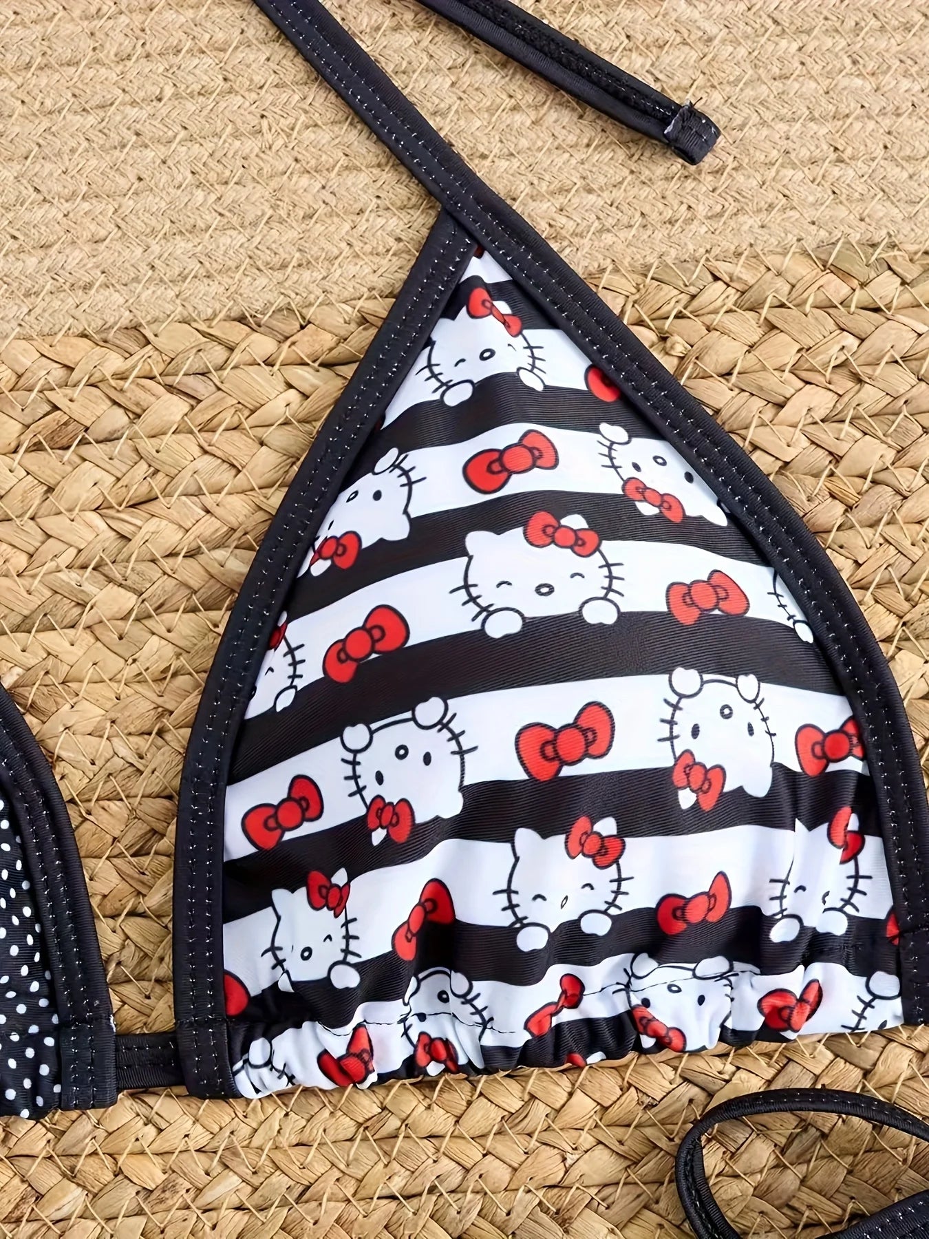 Hello Kitty Women's Bikini Set, Cute Cartoon Print Halter Tie Side Swimsuit, 2 Piece Bathing Suit for Summer Beach