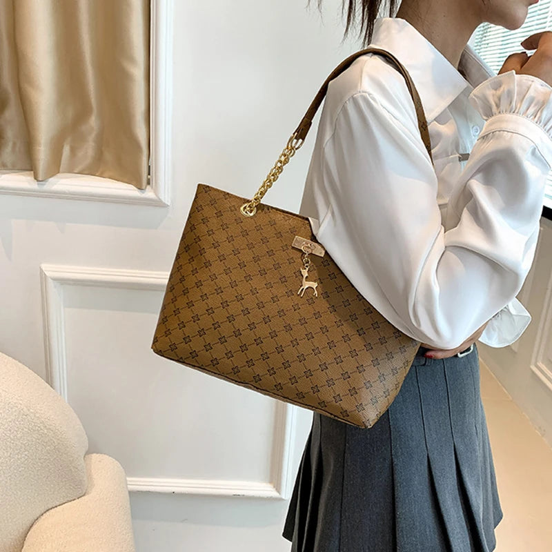 Margaux Monogram-Print Faux-Leather Chain Tote Bag