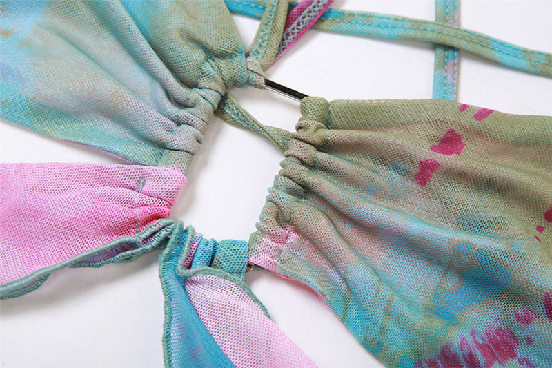 Gwynedd Y2K Ruffle Tie-Dye Crop Top & Wrap Mini Skirt Set