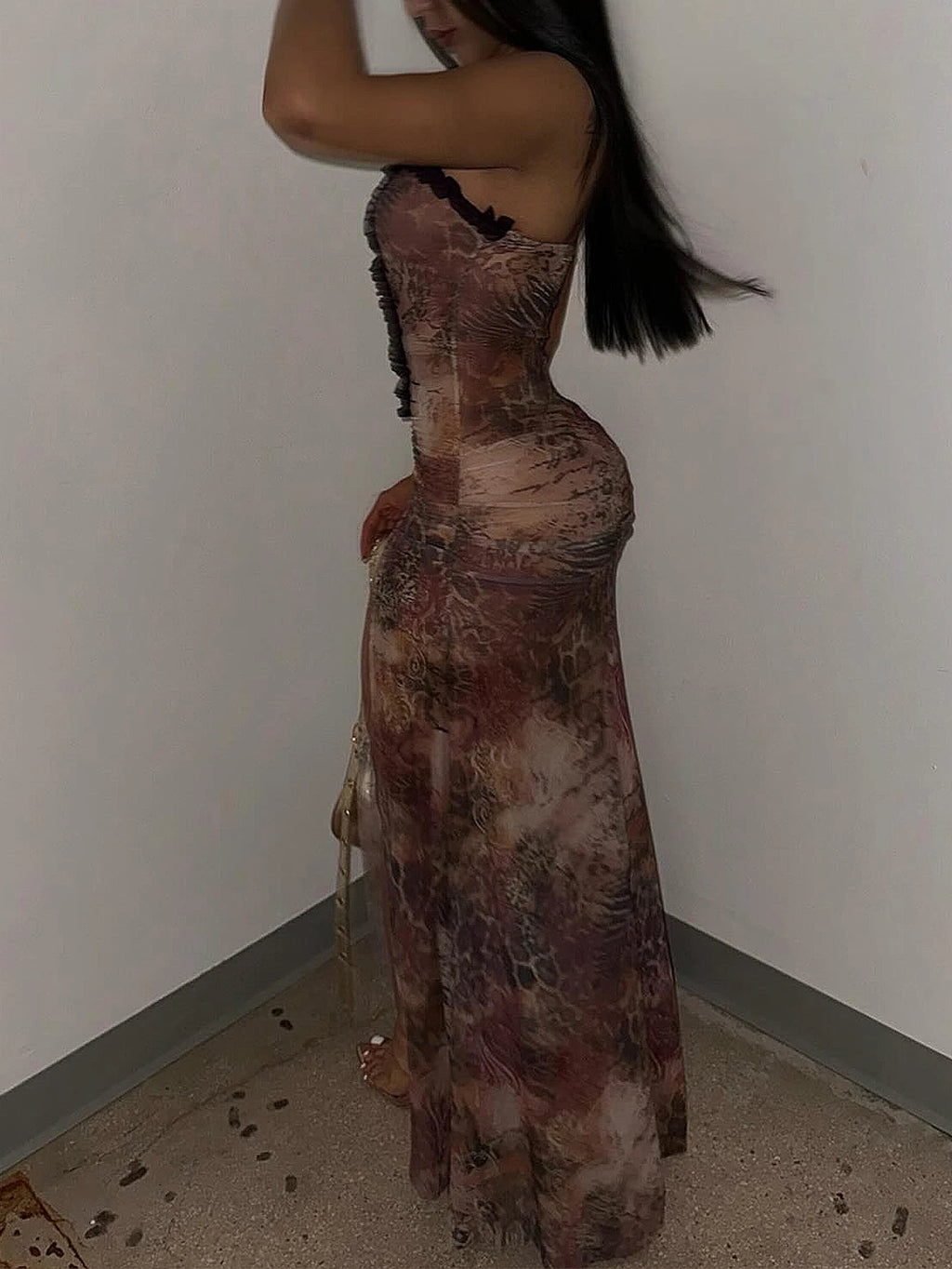 Alina Sheer Lace-Up Beach Maxi Dress