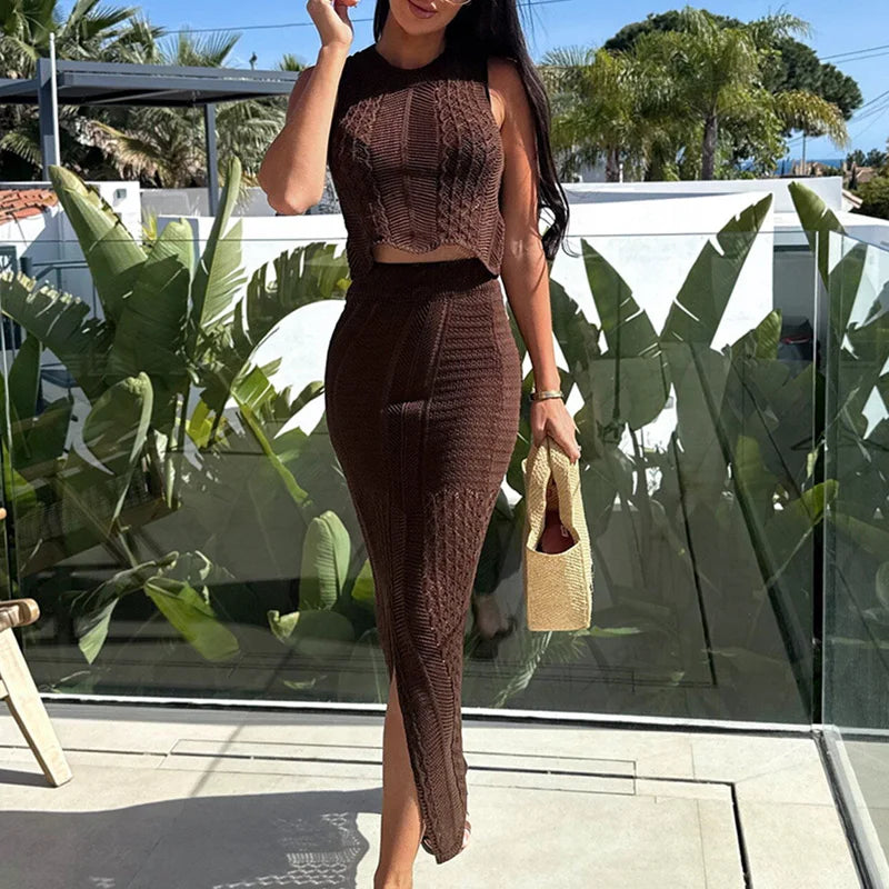 Corisande Pointelle Knit Tank Top & Split Maxi Skirt Two-piece