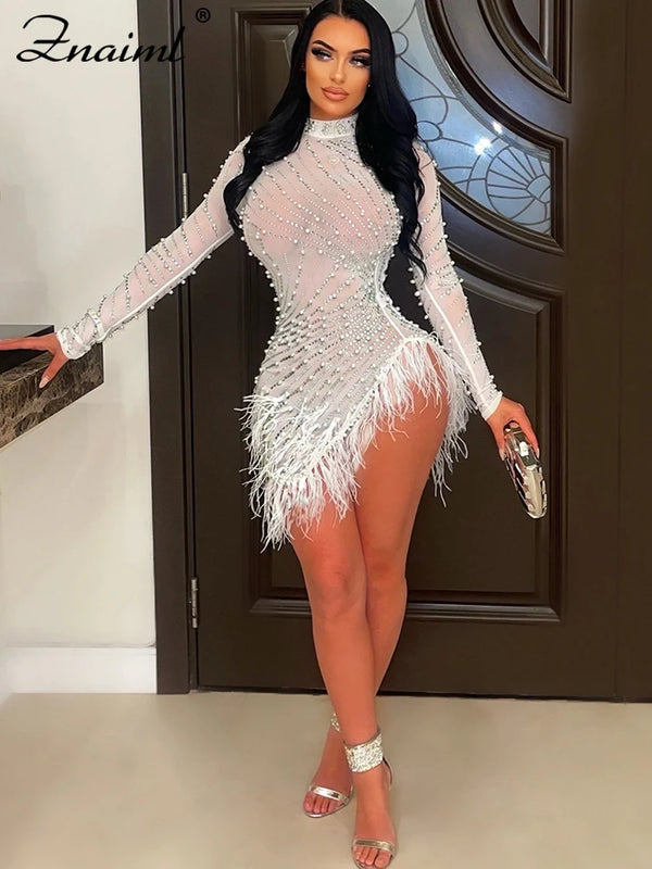 Isadora Feather Crystal Mini Dress