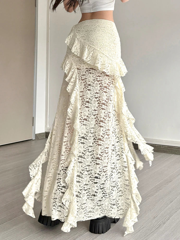 Isolde Tassel Lace Asymmetrical Maxi Skirt One-piece