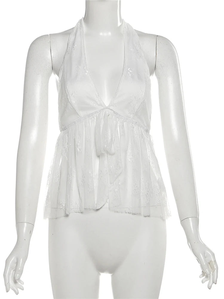 Eliana Lace Tie-Front Halter Top