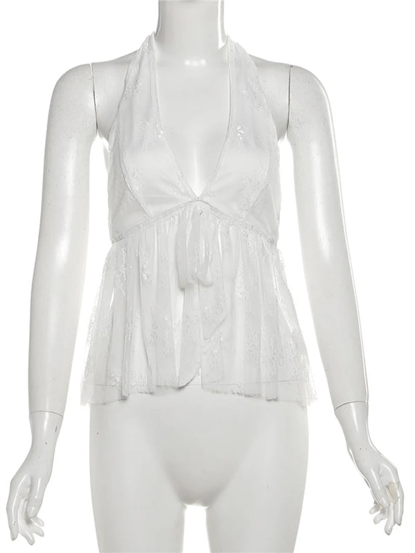 Eliana Lace Tie-Front Halter Top