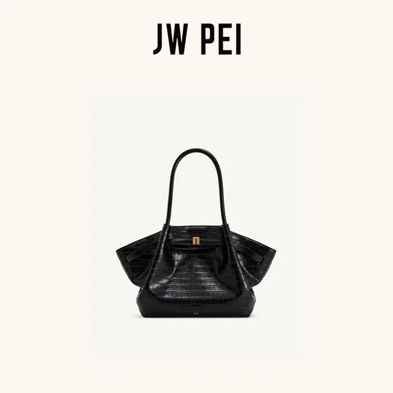 JW PEI Hana Canvas Stitching Tote Bag For Women Luxury Vegan Leather Shoulder Hangbag Summer Casual Slouchy Hobo Work Bag