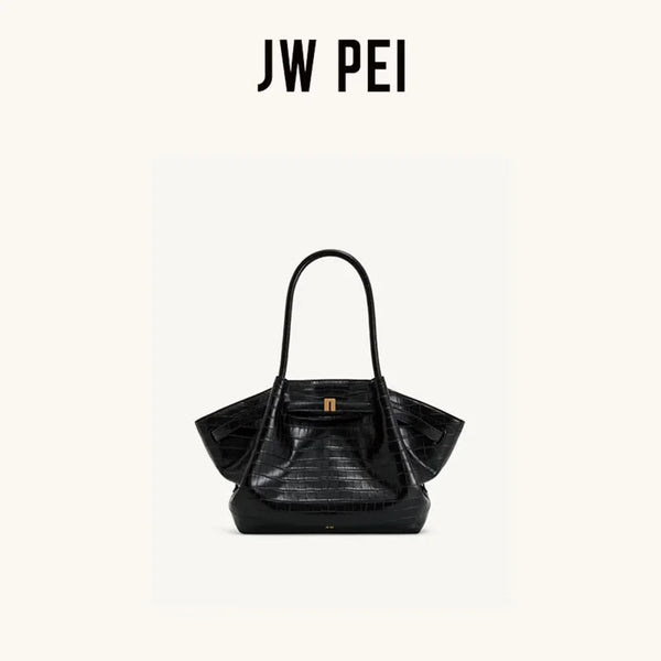 JW PEI Hana Canvas Stitching Tote Bag For Women Luxury Vegan Leather Shoulder Hangbag Summer Casual Slouchy Hobo Work Bag